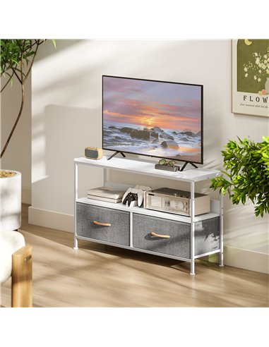 HOMCOM TV Stand Cabinet with 2 Foldable Drawers - White