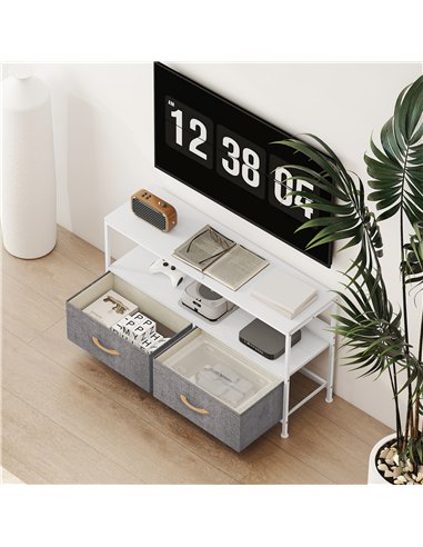 HOMCOM TV Stand Cabinet with 2 Foldable Drawers - White