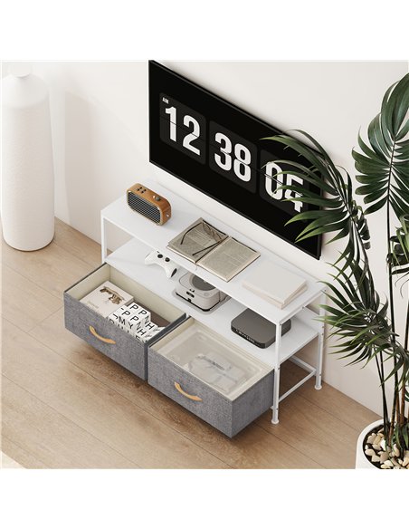 HOMCOM TV Stand Cabinet with 2 Foldable Drawers - White - pic 161857 | FastDaddyshop