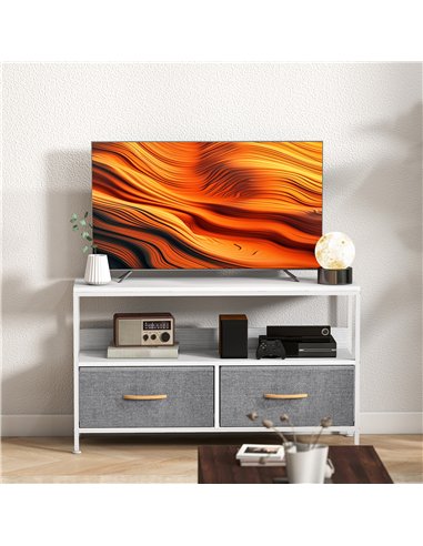 HOMCOM TV Stand Cabinet with 2 Foldable Drawers - White