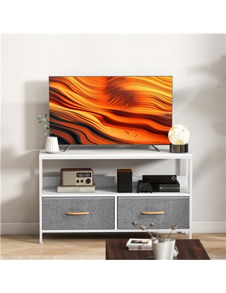 HOMCOM TV Stand Cabinet with 2 Foldable Drawers - White - pic 161858 | FastDaddyshop