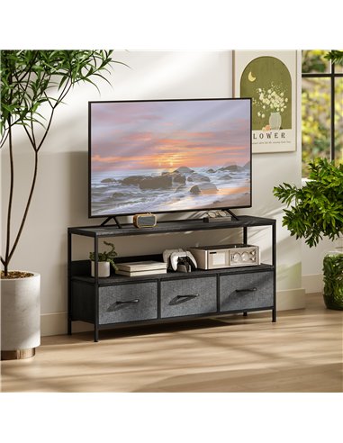 HOMCOM TV Stand Cabinet with 3 Foldable Drawers - Black