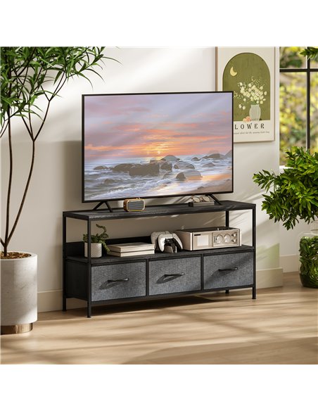 HOMCOM TV Stand Cabinet with 3 Foldable Drawers - Black - pic 161860 | FastDaddyshop