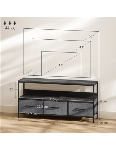 HOMCOM TV Stand Cabinet with 3 Foldable Drawers - Black