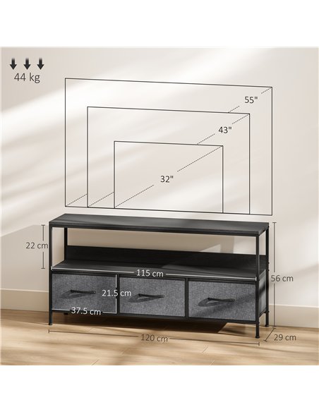 HOMCOM TV Stand Cabinet with 3 Foldable Drawers - Black - pic 161861 | FastDaddyshop