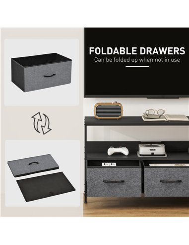 HOMCOM TV Stand Cabinet with 3 Foldable Drawers - Black