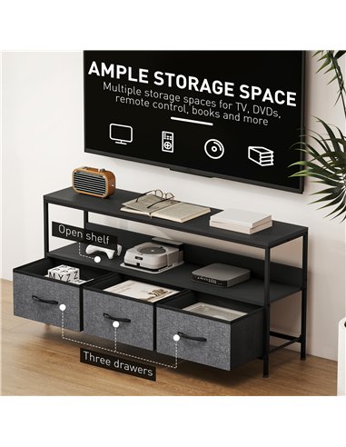 HOMCOM TV Stand Cabinet with 3 Foldable Drawers - Black
