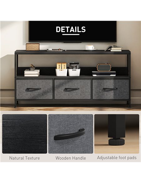 HOMCOM TV Stand Cabinet with 3 Foldable Drawers - Black - pic 161864 | FastDaddyshop