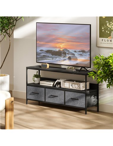 HOMCOM TV Stand Cabinet with 3 Foldable Drawers - Black