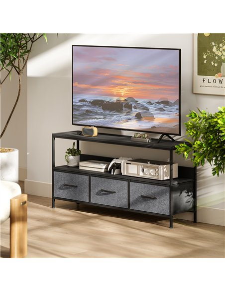 HOMCOM TV Stand Cabinet with 3 Foldable Drawers - Black - pic 161865 | FastDaddyshop