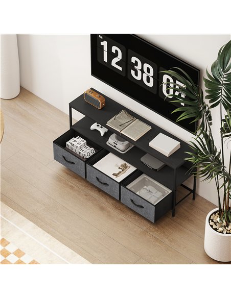 HOMCOM TV Stand Cabinet with 3 Foldable Drawers - Black - pic 161866 | FastDaddyshop