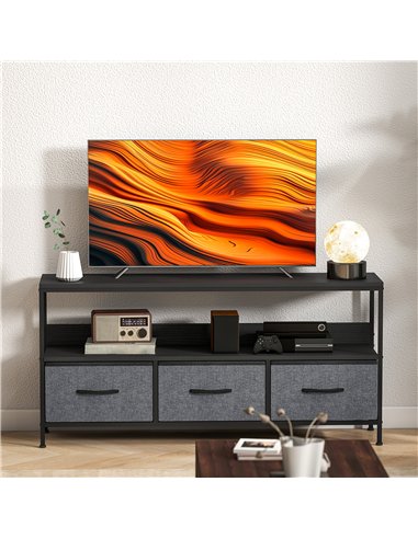 HOMCOM TV Stand Cabinet with 3 Foldable Drawers - Black