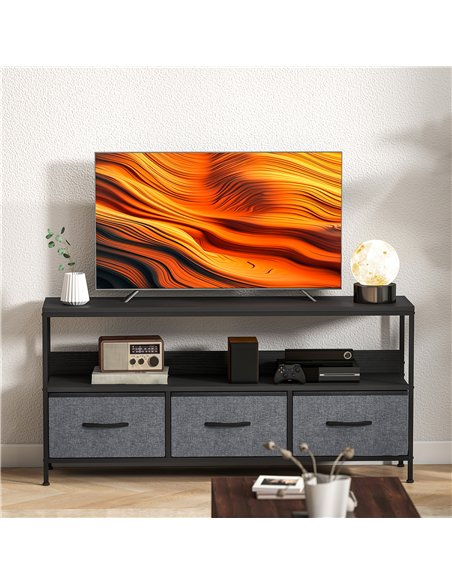 HOMCOM TV Stand Cabinet with 3 Foldable Drawers - Black - pic 161867 | FastDaddyshop