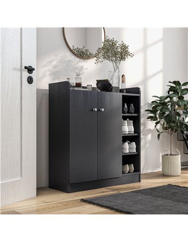 HOMCOM Shoe Storage Cabinet with Adjustable Shelves - Black