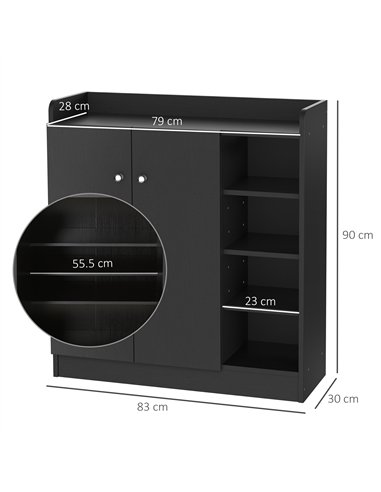 HOMCOM Shoe Storage Cabinet with Adjustable Shelves - Black