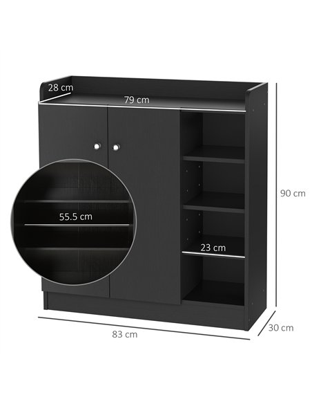 HOMCOM Shoe Storage Cabinet with Adjustable Shelves - Black - pic 161888 | FastDaddyshop