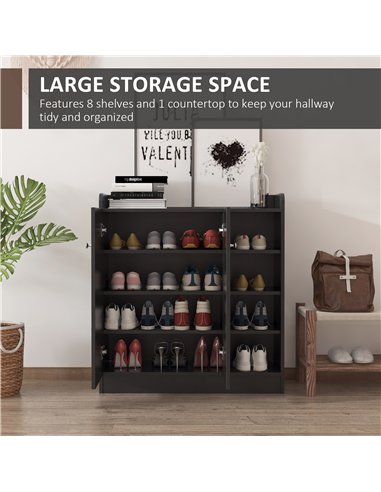 HOMCOM Shoe Storage Cabinet with Adjustable Shelves - Black