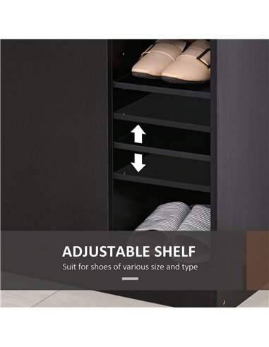 HOMCOM Shoe Storage Cabinet with Adjustable Shelves - Black