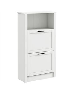HOMCOM Modern Shoe Cabinet with 2 Flip Drawers and Adjustable Shelves, Narrow Shoe Storage Cabinet with Open Compartment, Holds 