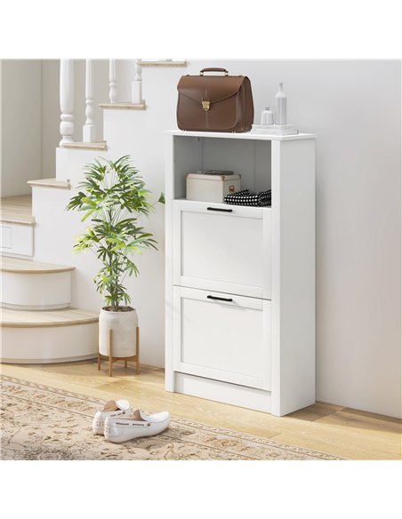 HOMCOM Modern Shoe Cabinet with 2 Flip Drawers and Adjustable Shelves, Narrow Shoe Storage Cabinet with Open Compartment, Holds  - pic 161896 | FastDaddyshop