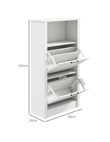 HOMCOM Modern Shoe Cabinet with 2 Flip Drawers and Adjustable Shelves, Narrow Shoe Storage Cabinet with Open Compartment, Holds 
