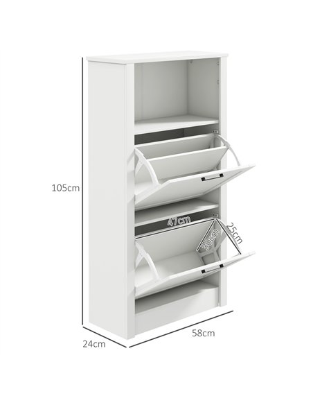 HOMCOM Modern Shoe Cabinet with 2 Flip Drawers and Adjustable Shelves, Narrow Shoe Storage Cabinet with Open Compartment, Holds  - pic 161897 | FastDaddyshop