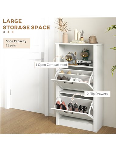 HOMCOM Modern Shoe Cabinet with 2 Flip Drawers and Adjustable Shelves, Narrow Shoe Storage Cabinet with Open Compartment, Holds 