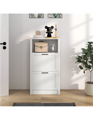 HOMCOM Modern Shoe Cabinet with 2 Flip Drawers and Adjustable Shelves, Narrow Shoe Storage Cabinet with Open Compartment, Holds 