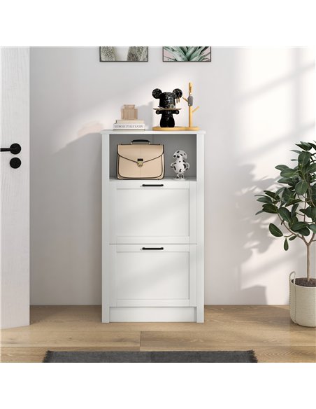HOMCOM Modern Shoe Cabinet with 2 Flip Drawers and Adjustable Shelves, Narrow Shoe Storage Cabinet with Open Compartment, Holds  - pic 161902 | FastDaddyshop