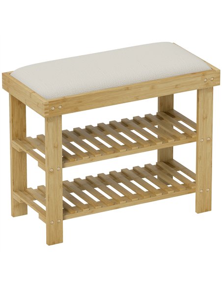 HOMCOM Bamboo Shoe Storage Bench, 3-Tier Shoe Bench with Seat Cushion, Shoe Rack for Entryway, Hallway, Living Room, Bedroom, Cr - pic 161913 | FastDaddyshop