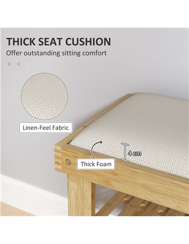 HOMCOM Bamboo Shoe Storage Bench, 3-Tier Shoe Bench with Seat Cushion, Shoe Rack for Entryway, Hallway, Living Room, Bedroom, Cr