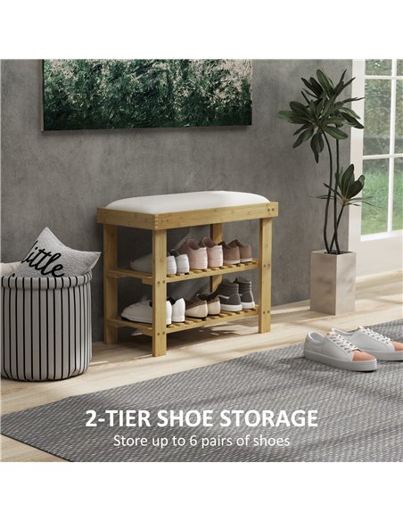 HOMCOM Bamboo Shoe Storage Bench, 3-Tier Shoe Bench with Seat Cushion, Shoe Rack for Entryway, Hallway, Living Room, Bedroom, Cr - pic 161917 | FastDaddyshop