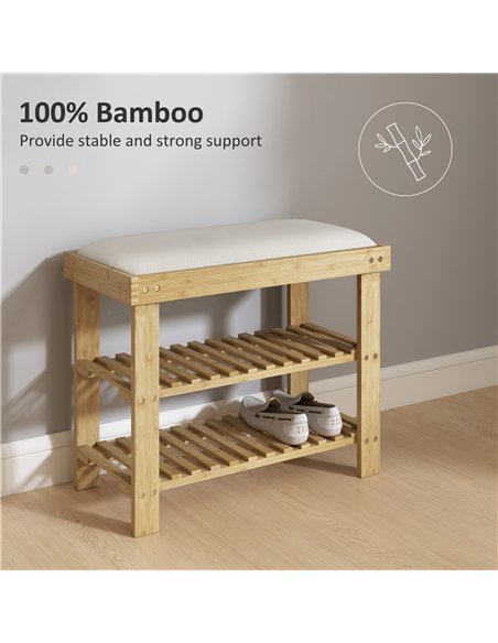 HOMCOM Bamboo Shoe Storage Bench, 3-Tier Shoe Bench with Seat Cushion, Shoe Rack for Entryway, Hallway, Living Room, Bedroom, Cr - pic 161918 | FastDaddyshop