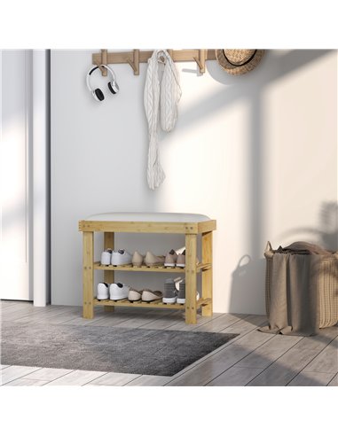 HOMCOM Bamboo Shoe Storage Bench, 3-Tier Shoe Bench with Seat Cushion, Shoe Rack for Entryway, Hallway, Living Room, Bedroom, Cr
