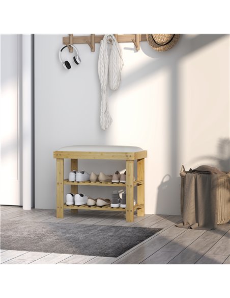 HOMCOM Bamboo Shoe Storage Bench, 3-Tier Shoe Bench with Seat Cushion, Shoe Rack for Entryway, Hallway, Living Room, Bedroom, Cr - pic 161919 | FastDaddyshop