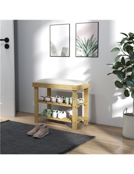 HOMCOM Bamboo Shoe Storage Bench, 3-Tier Shoe Bench with Seat Cushion, Shoe Rack for Entryway, Hallway, Living Room, Bedroom, Cr - pic 161921 | FastDaddyshop