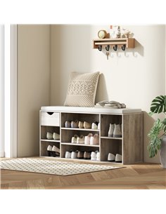 HOMCOM Shoe Storage Bench with Cushion - Grey 2