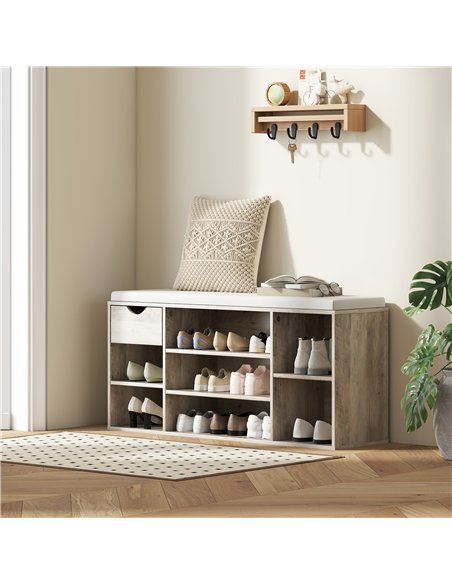 HOMCOM Shoe Storage Bench with Cushion - Grey - pic 161923 | FastDaddyshop