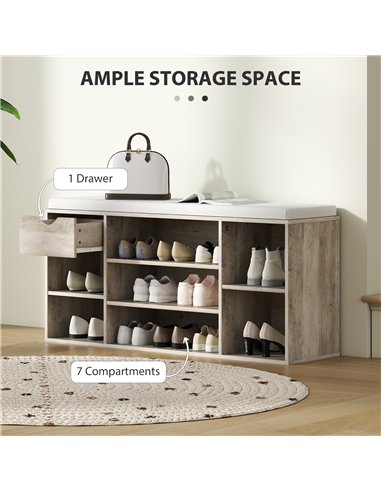 HOMCOM Shoe Storage Bench with Cushion - Grey