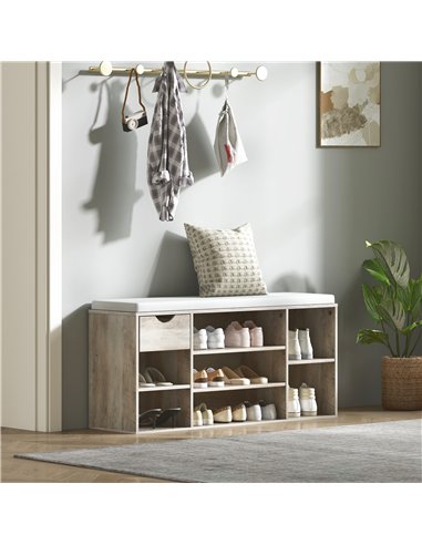 HOMCOM Shoe Storage Bench with Cushion - Grey