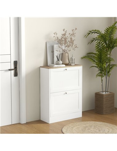 HOMCOM Narrow Shoe Cabinet with 2 Flip Drawers and Adjustable Shelves - White