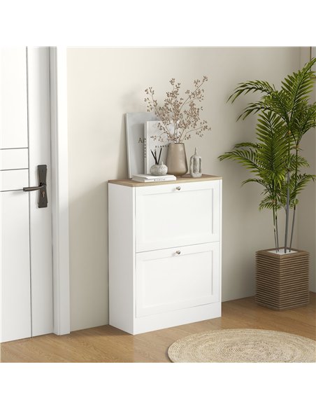 HOMCOM Narrow Shoe Cabinet with 2 Flip Drawers and Adjustable Shelves - White - pic 161932 | FastDaddyshop