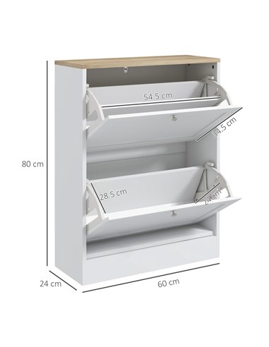 HOMCOM Narrow Shoe Cabinet with 2 Flip Drawers and Adjustable Shelves - White