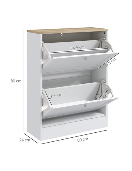 HOMCOM Narrow Shoe Cabinet with 2 Flip Drawers and Adjustable Shelves - White - pic 161933 | FastDaddyshop