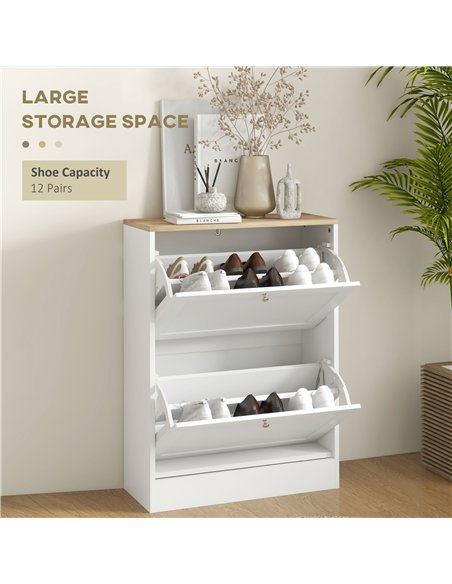 HOMCOM Narrow Shoe Cabinet with 2 Flip Drawers and Adjustable Shelves - White - pic 161934 | FastDaddyshop