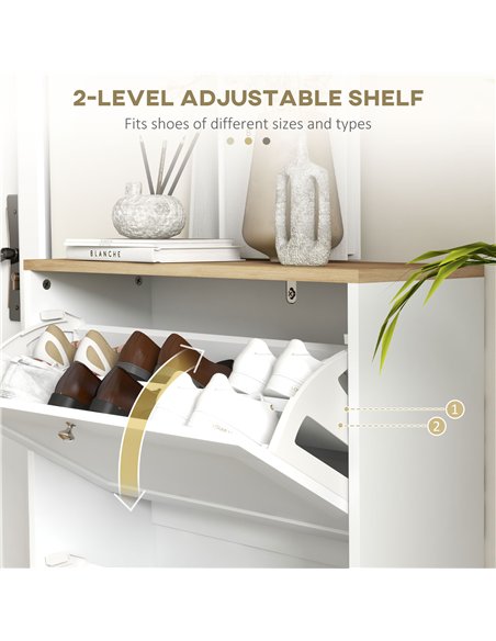 HOMCOM Narrow Shoe Cabinet with 2 Flip Drawers and Adjustable Shelves - White - pic 161935 | FastDaddyshop