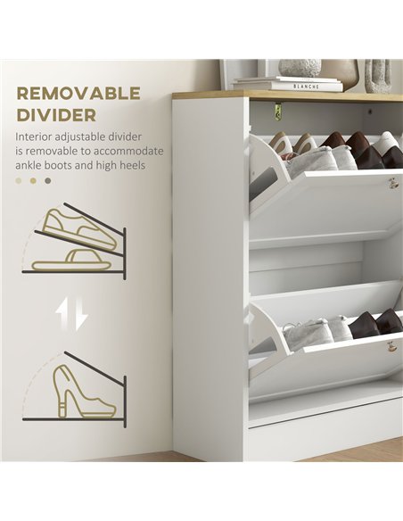 HOMCOM Narrow Shoe Cabinet with 2 Flip Drawers and Adjustable Shelves - White - pic 161936 | FastDaddyshop
