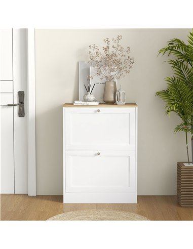 HOMCOM Narrow Shoe Cabinet with 2 Flip Drawers and Adjustable Shelves - White