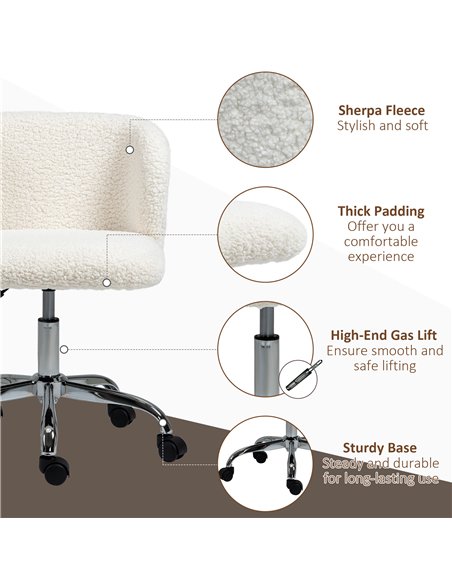 HOMCOM Office Chair with Adjustable Height and Wheels - White - pic 161955 | FastDaddyshop