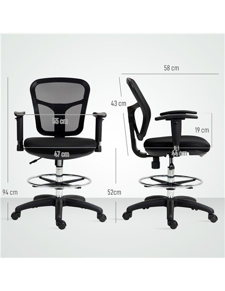 HOMCOM Drafting Chair with Adjustable Armrests, Ergonomic Mesh Office Chair with Lumbar Support, Adjustable Height and Footrest  - pic 161960 | FastDaddyshop